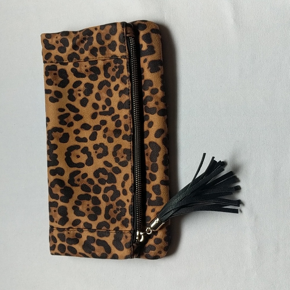 Sole Society Leopard Print Zip Top Foldable Clutch.